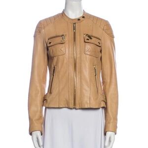 Michael Kors Camel 100% Leather Moto Jacket Large
